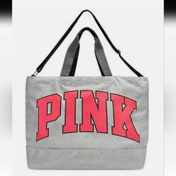 VS PINK college Duffle Bag Grey and Neon Coral/Pink Logo - Picture 4 of 9